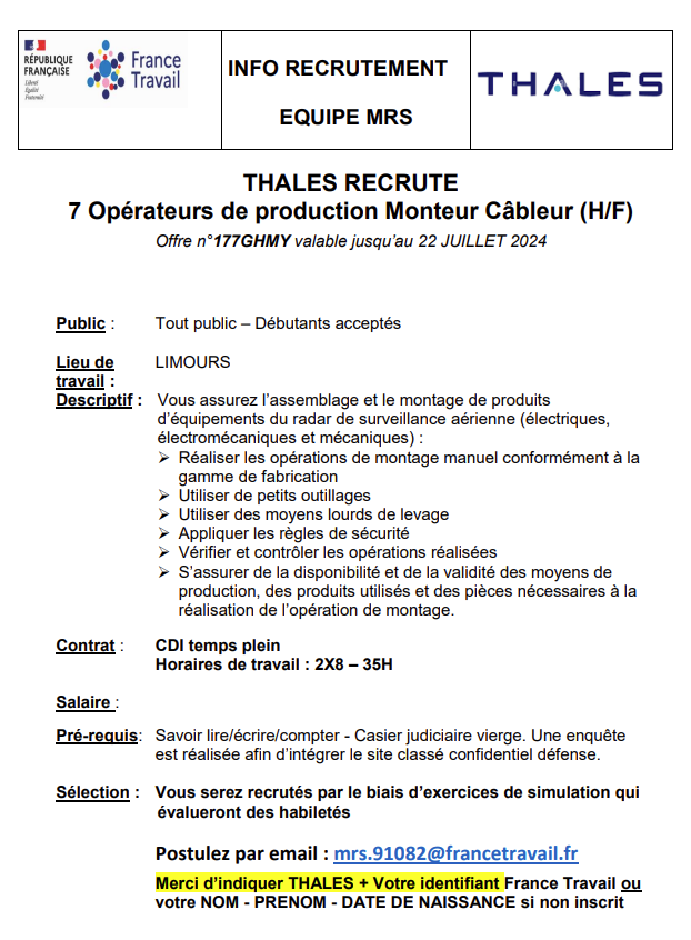 Recrutement Thales 23 juillet