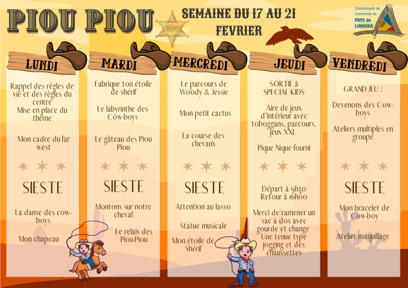 Programme de l’ACM Maternel des vacances d’hiver - Piou Piou 