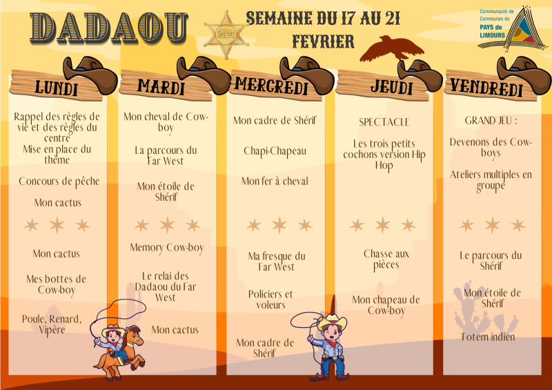 Programme de l’ACM Maternel des vacances d’hiver - Dadaou