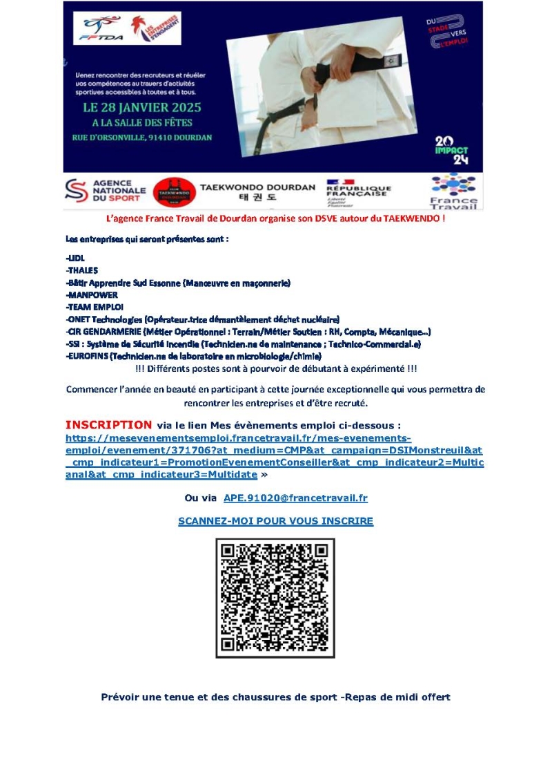 Job dating et Taekwondo - France Travail Dourdan